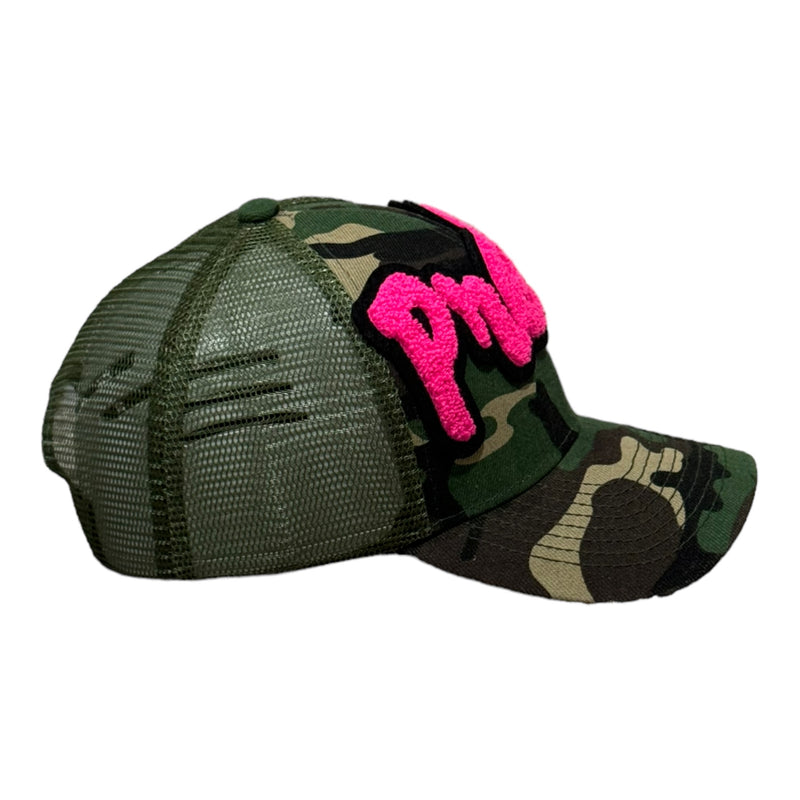 Pretty Hat, Camouflage Print Trucker Hat with Mesh Back (Hot Pink)