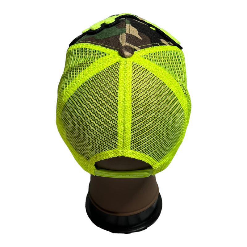 Pretty Hat, Camouflage Print Trucker Hat with Mesh Back (Neon Yellow)