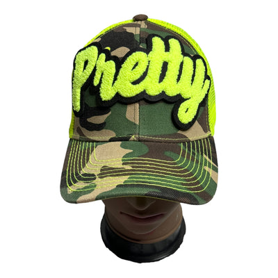 Pretty Hat, Camouflage Print Trucker Hat with Mesh Back (Neon Yellow)