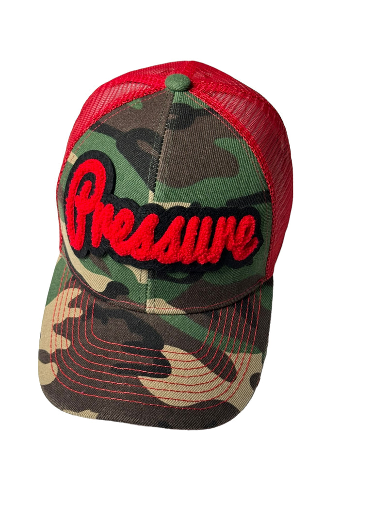 Pressure Hat, Camouflage Print Trucker Hat with Red Mesh Back