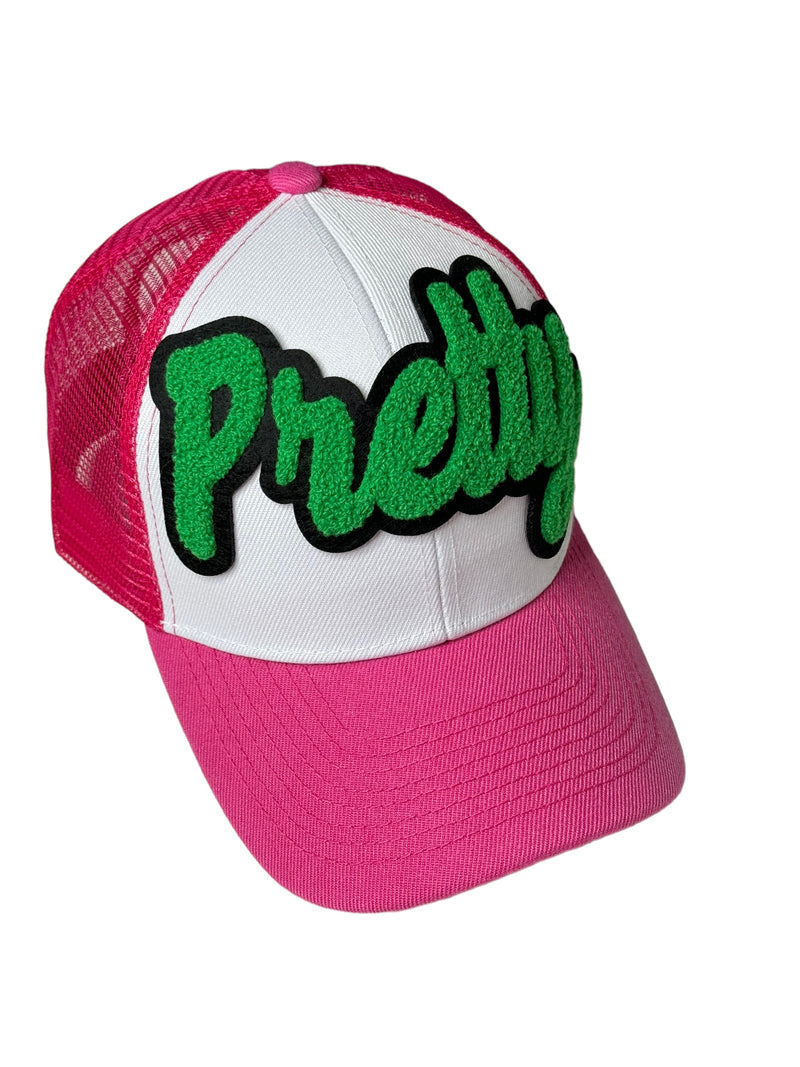 Pretty Trucker Hat With Mesh Back (Fuchsia/Green)