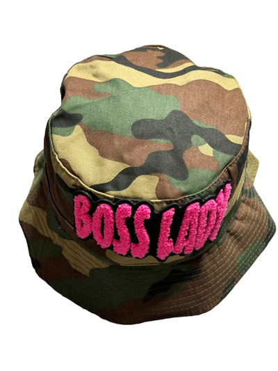 Camouflage Print Boss Lady Bucket Hat ( Hot Pink)
