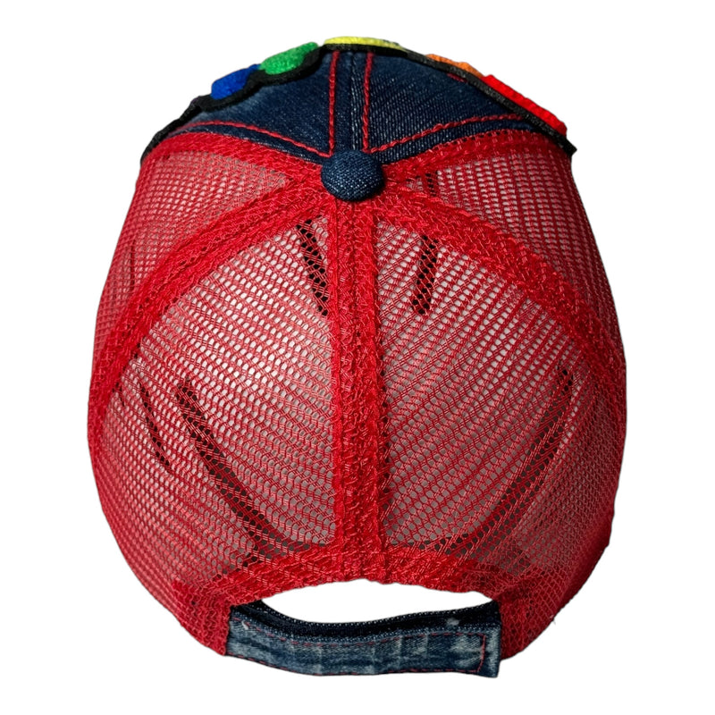 Pretty Trucker Hat With Red Mesh Back (Rainbow)