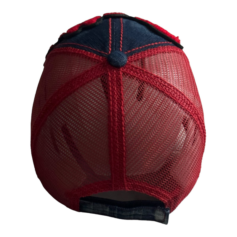 Pretty Trucker Hat With Red Mesh Back ( Denim/Red)