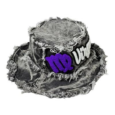 Distressed Denim Virgo/Virgoat Bucket Hat (Acid Wash Black/Purple)