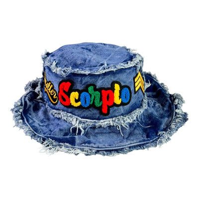 Distressed Denim Scorpio Bucket Hat (Acid Wash Blue)