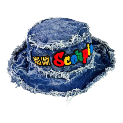 Distressed Denim Scorpio Bucket Hat (Acid Wash Blue)