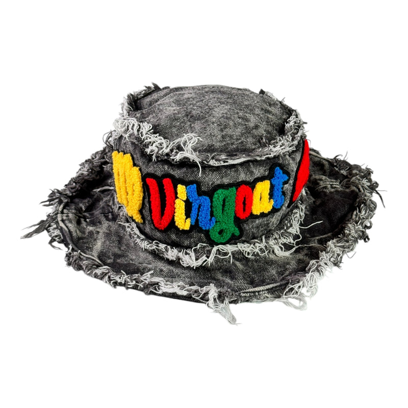 Distressed Denim Virgo/Virgoat Bucket Hat (Acid Wash Black/Multi)