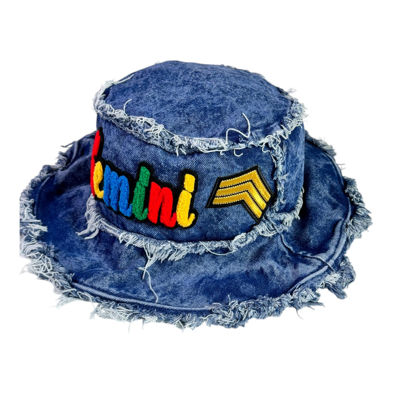 Distressed Denim Gemini Bucket Hat (Acid Wash Blue)