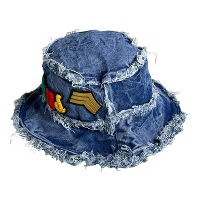 Distressed Denim Taurus Bucket Hat (Acid Wash Blue)