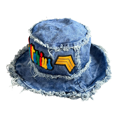 Distressed Denim Sagittarius Bucket Hat (Acid Wash Blue)