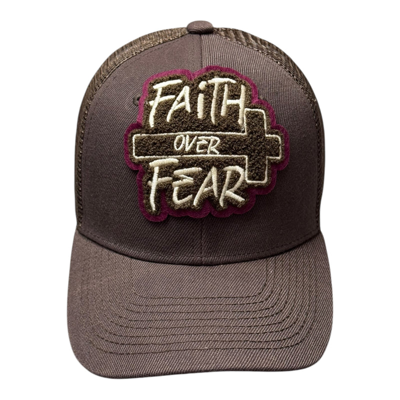 Faith Over Fear Trucker Hat (Brown/Cream/Maroon)