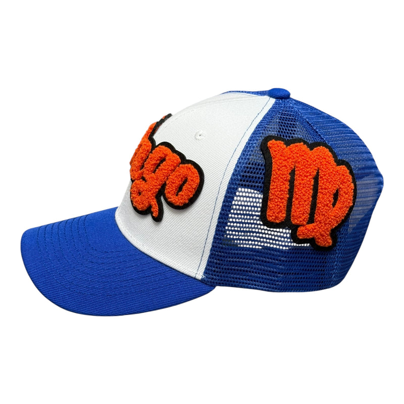 Remixed Virgo Trucker Hat for Stylish Wear (Royal Blue/Orange/White)