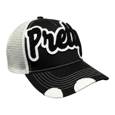 Pretty Distressed Foam Trucker Hat Black White