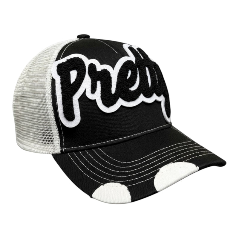 Pretty Distressed Foam Trucker Hat Black White