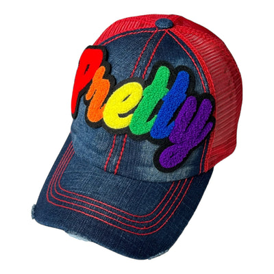 Pretty Trucker Hat With Red Mesh Back (Rainbow)