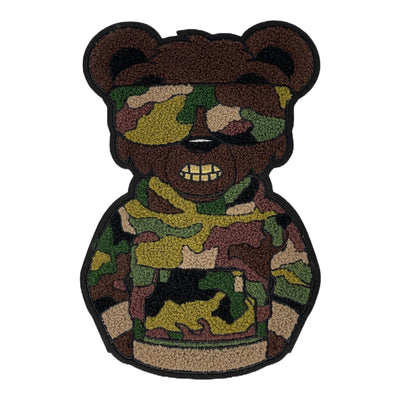 Chenille Camo Bear With Gold Teeth Patch (9 inch)