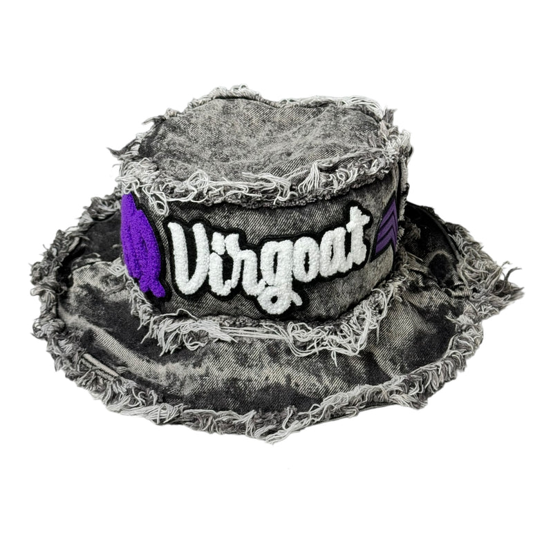 Distressed Denim Virgo/Virgoat Bucket Hat (Acid Wash Black/Purple)