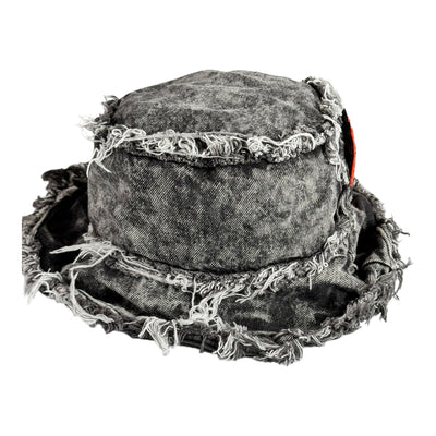 Distressed Denim Virgo Bucket Hat (Acid Wash Black/Orange)