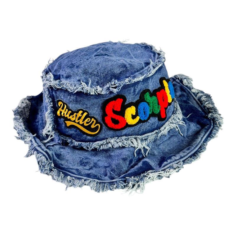 Distressed Denim Scorpio Bucket Hat (Acid Wash Blue)