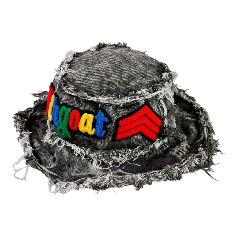 Distressed Denim Virgo/Virgoat Bucket Hat (Acid Wash Black/Multi)