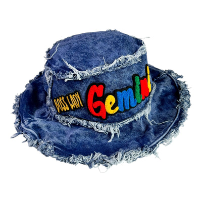 Distressed Denim Gemini Bucket Hat (Acid Wash Blue)