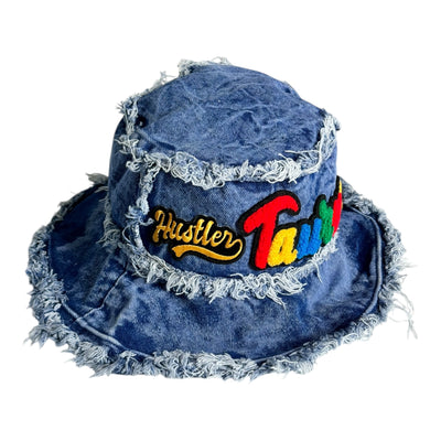 Distressed Denim Taurus Bucket Hat (Acid Wash Blue)