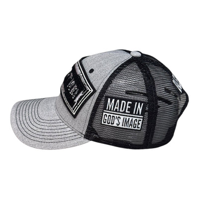 God Got Me Remixed Trucker Hat (Light Grey/Black)