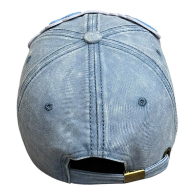 Pretty Distressed Baseball Cap in Blue White Denim