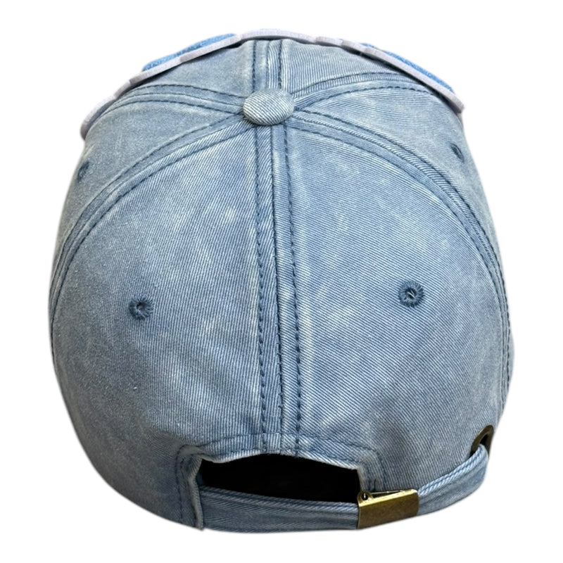 Pretty Distressed Baseball Cap in Blue White Denim
