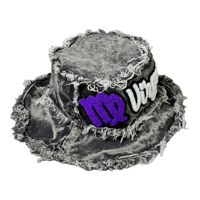 Distressed Denim Virgo/Virgoat Bucket Hat Acid Wash Black Purple