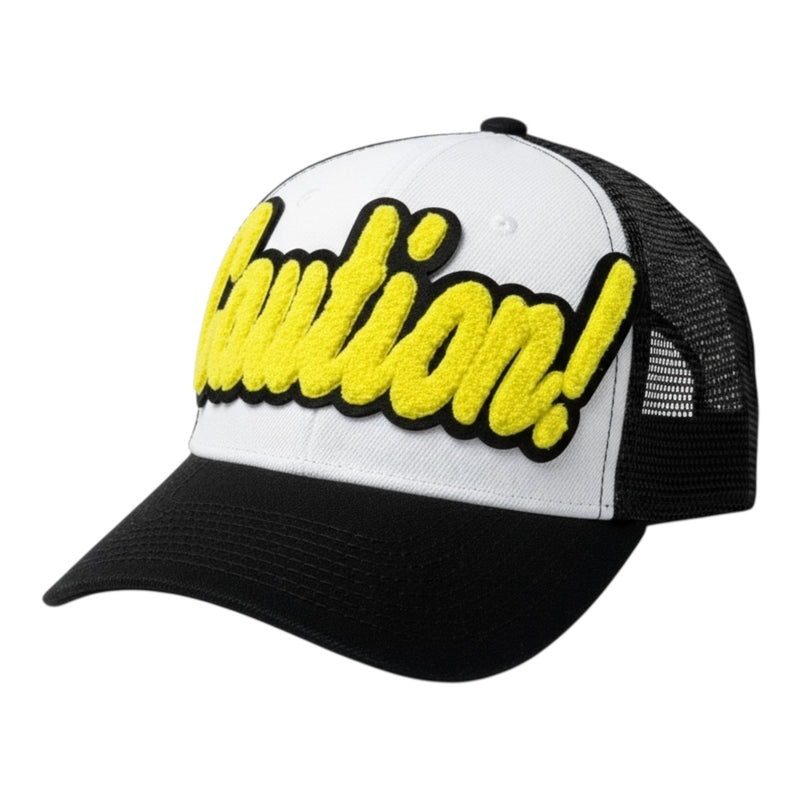 Caution Trucker Hat with Mesh Back Snapback Adjustable Fit
