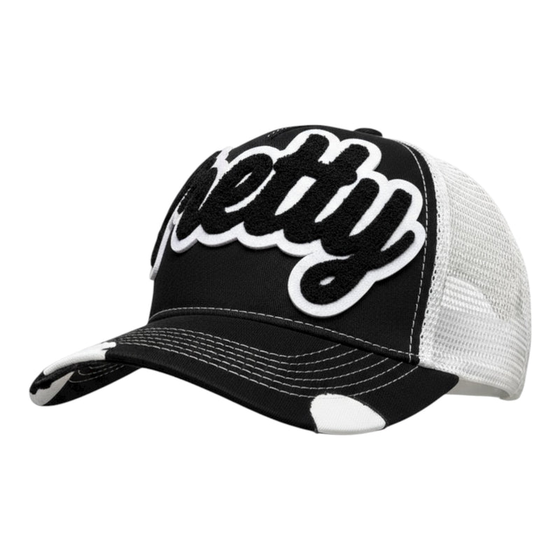 Pretty Distressed Foam Trucker Hat Black White