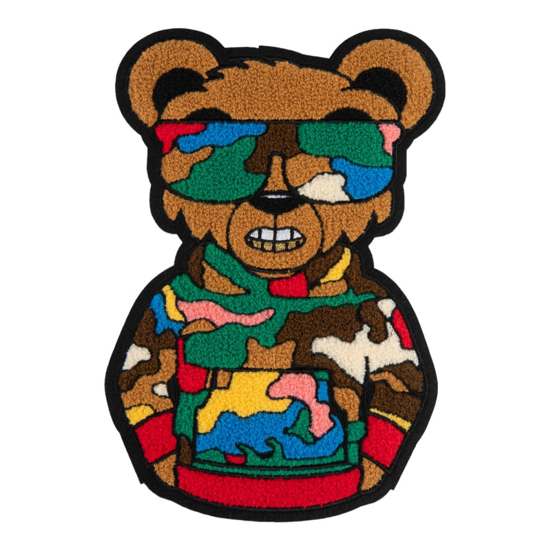 Chenille Camo Bear With Gold Teeth Patch (9 inch)