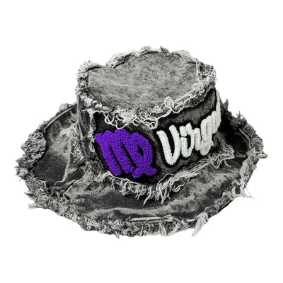 Distressed Denim Virgo/Virgoat Bucket Hat (Acid Wash Black/Purple)