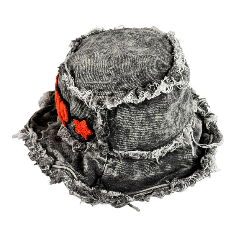 Distressed Denim Virgo Bucket Hat (Acid Wash Black/Orange)