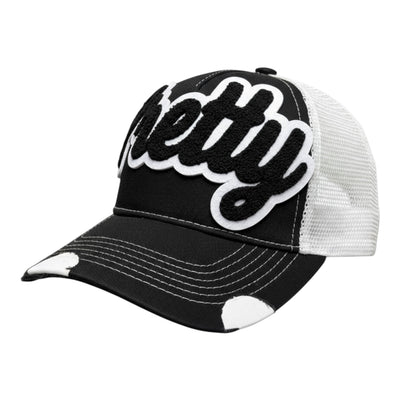 Pretty Distressed Foam Trucker Hat Black White