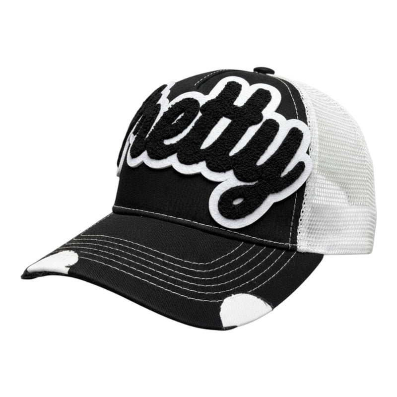 Pretty Distressed Foam Trucker Hat Black White
