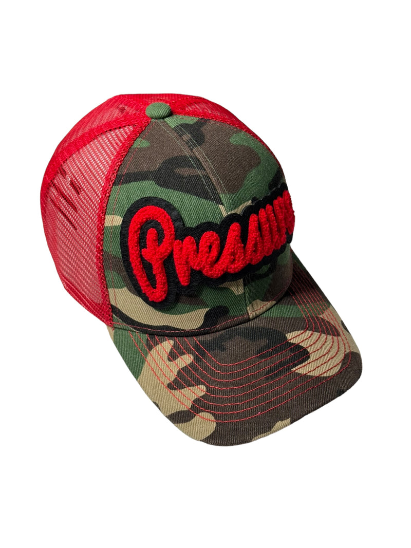 Pressure Hat, Camouflage Print Trucker Hat with Red Mesh Back