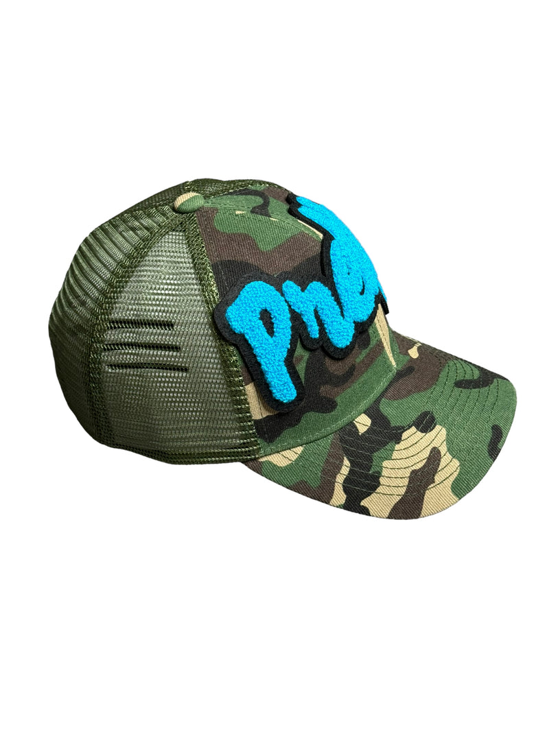 Pretty Hat, Camouflage Print Trucker Hat with Mesh Back (Turquoise)