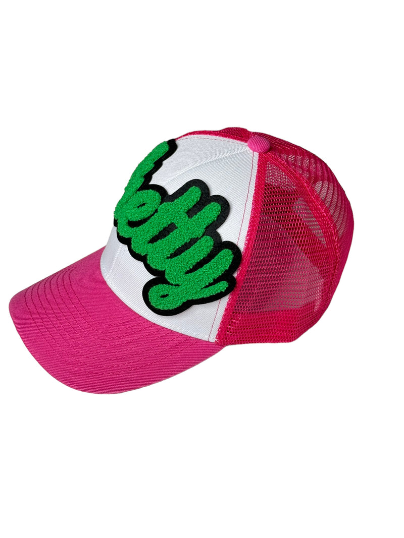 Pretty Trucker Hat With Mesh Back (Fuchsia/Green)