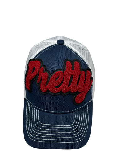Pretty Trucker Hat With Mesh Back (Navy Blue/White/Maroon)