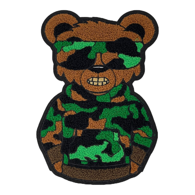 Chenille Camo Bear With Gold Teeth Patch (9 inch)