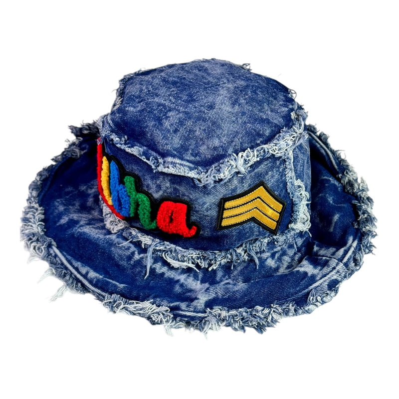 Distressed Denim Libra Bucket Hat (Acid Wash Blue)