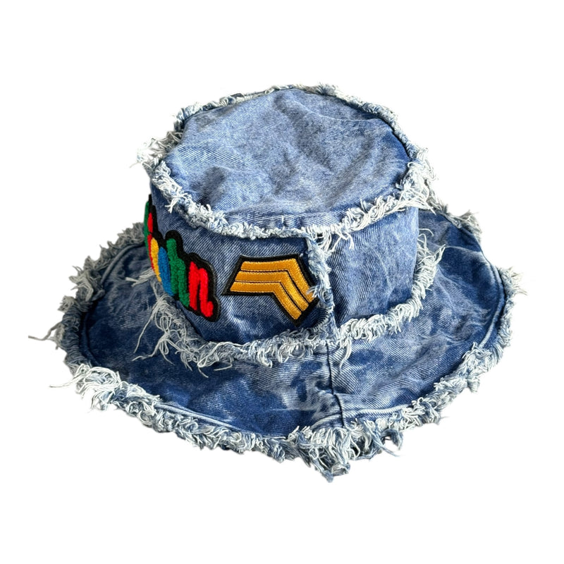 Distressed Denim Capricorn Bucket Hat (Acid Wash Blue)