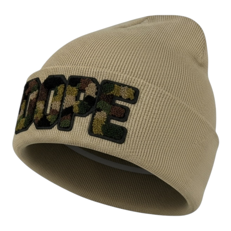 Camo Dope Beanie in Camel Multi