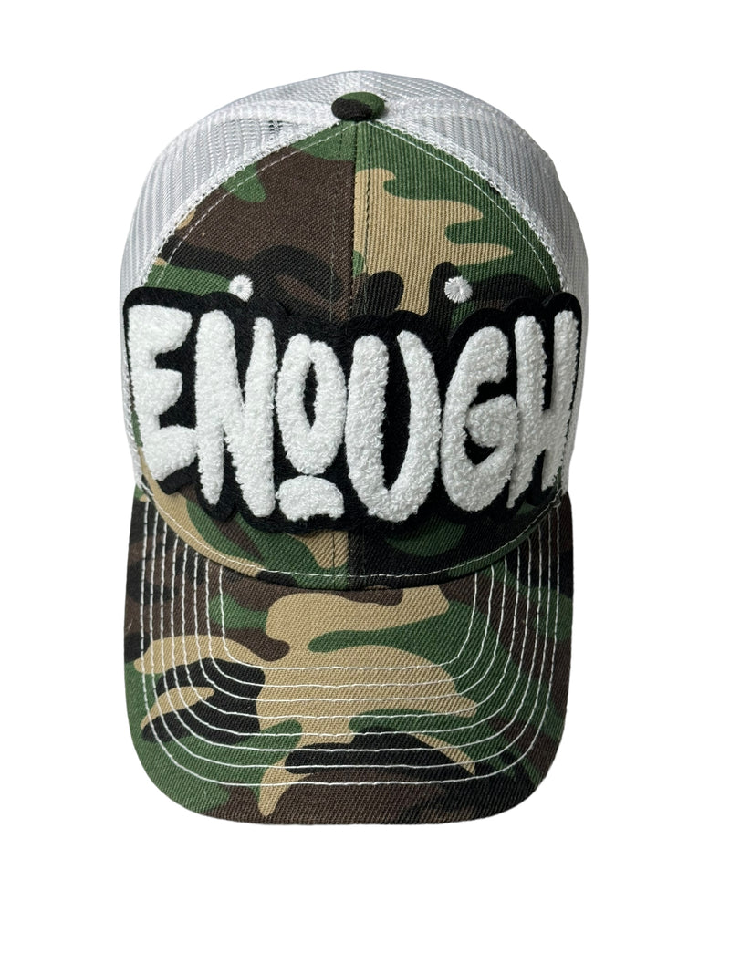 Enough Hat, Camouflage Print Trucker Hat with White Mesh Back