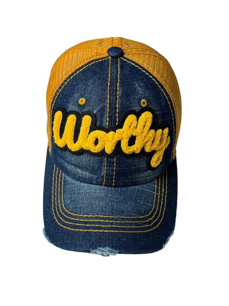 Worthy Hat, Distressed Trucker Hat with Mesh Back