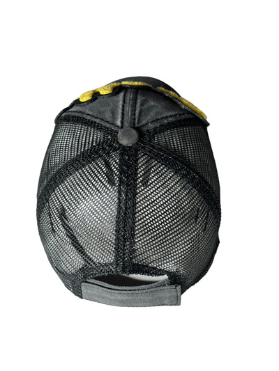 Pretty Distressed Trucker Hat with Mesh Back (Yellow)