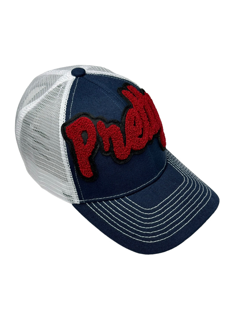 Pretty Trucker Hat With Mesh Back (Navy Blue/White/Maroon)